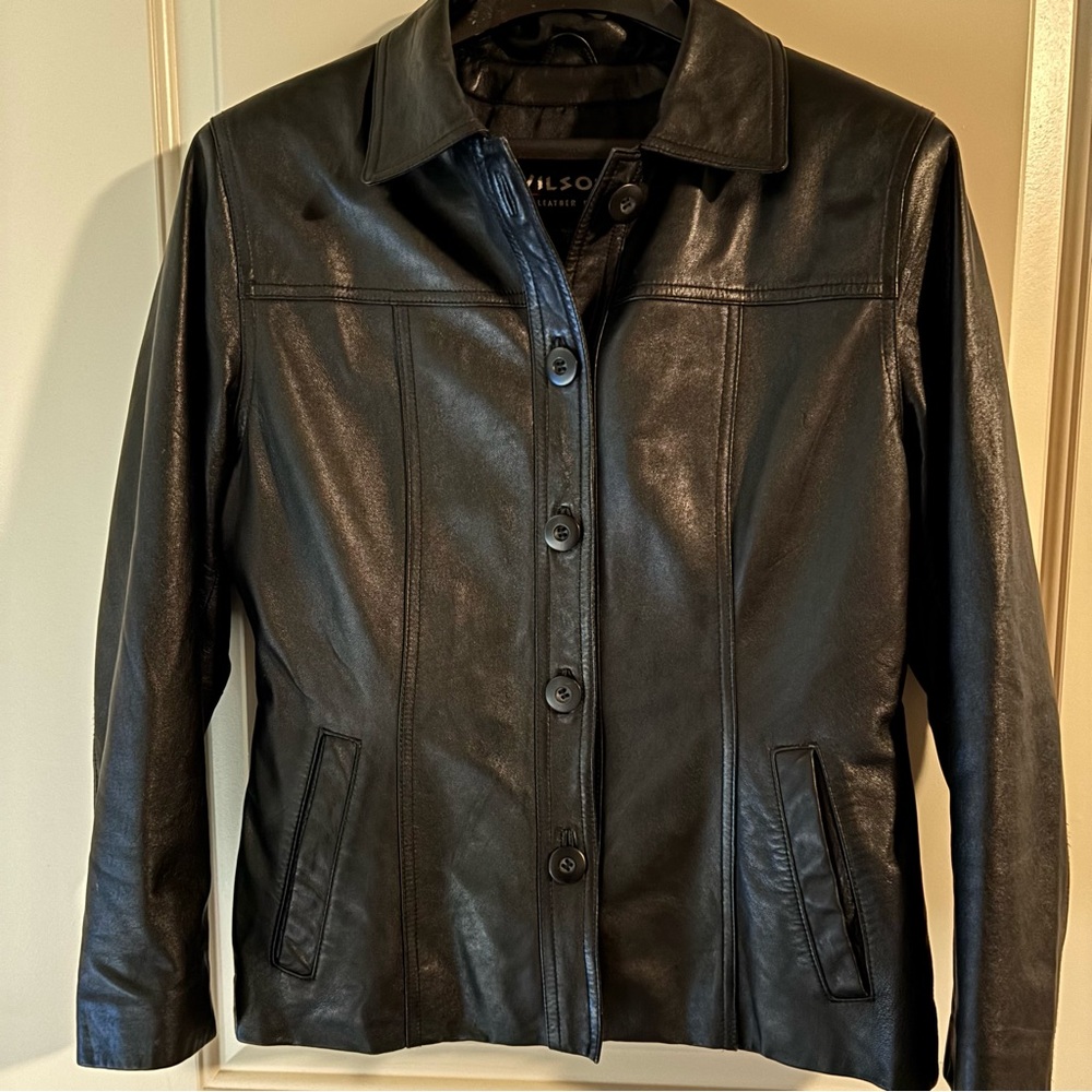 WILSON Black Leather Button-Front Jacket